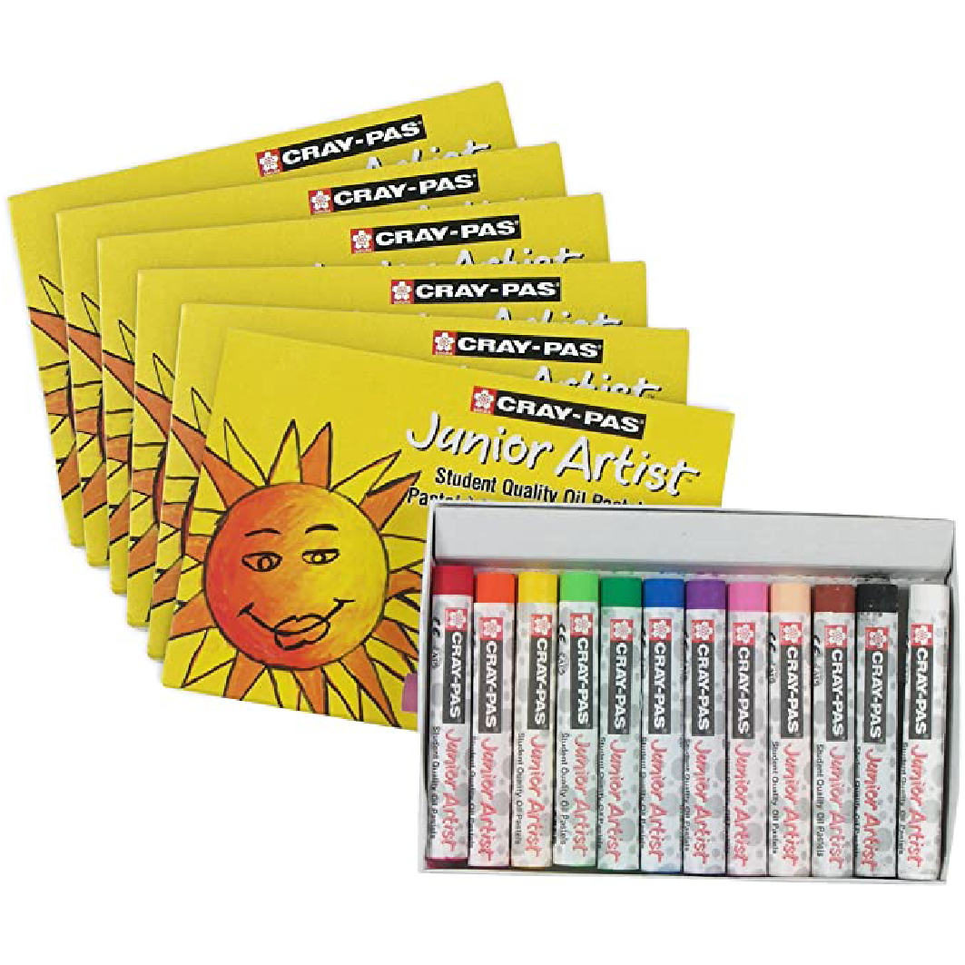SAKURA Cray-Pas Junior Artist Oil Pastel Set - Soft Oil Pastels for Kids & Artists - 12 Colors - 6 Sets of 12